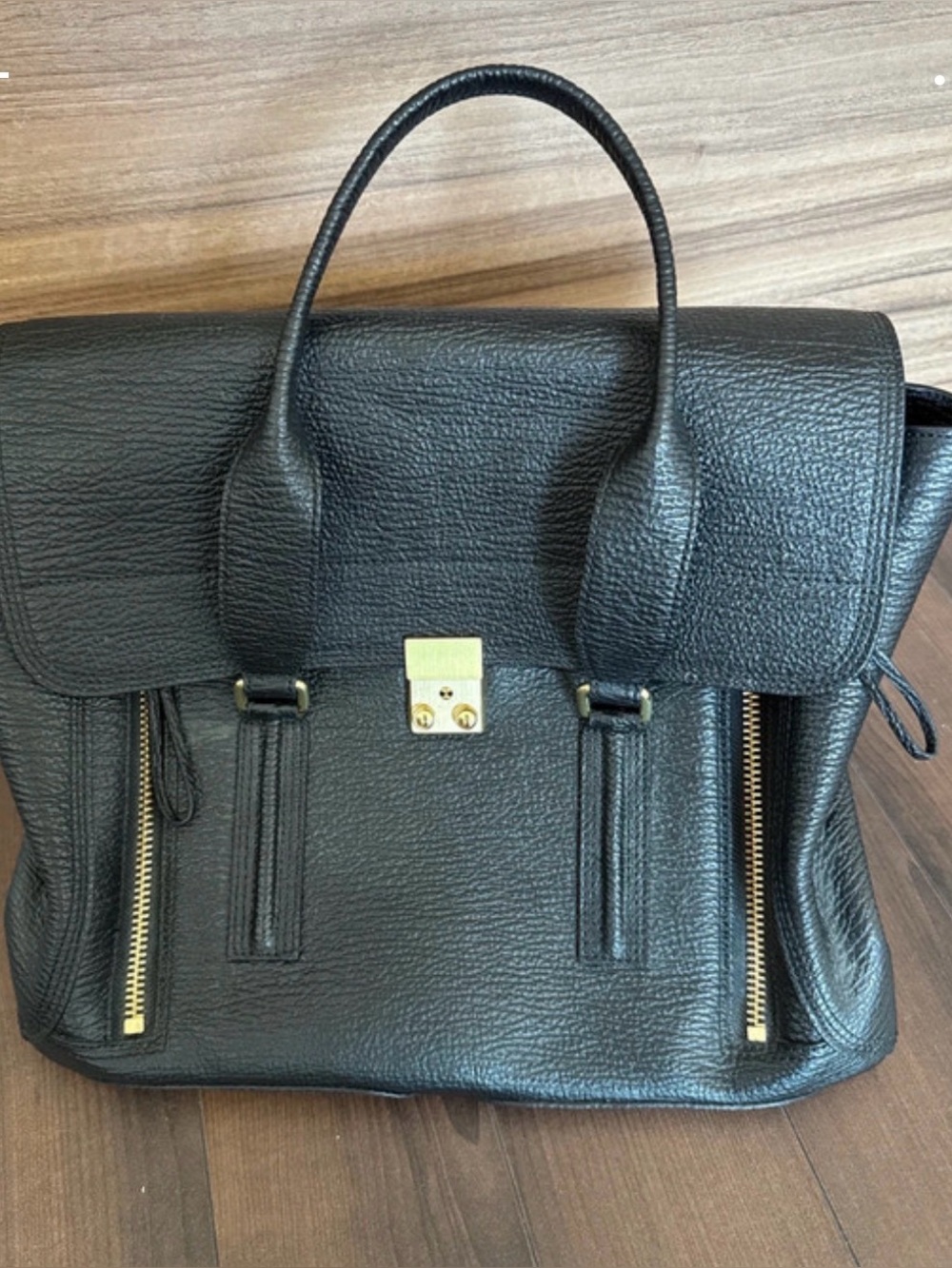 3.1 Phillip Lim Black Leather Satchel with Gold Hardware